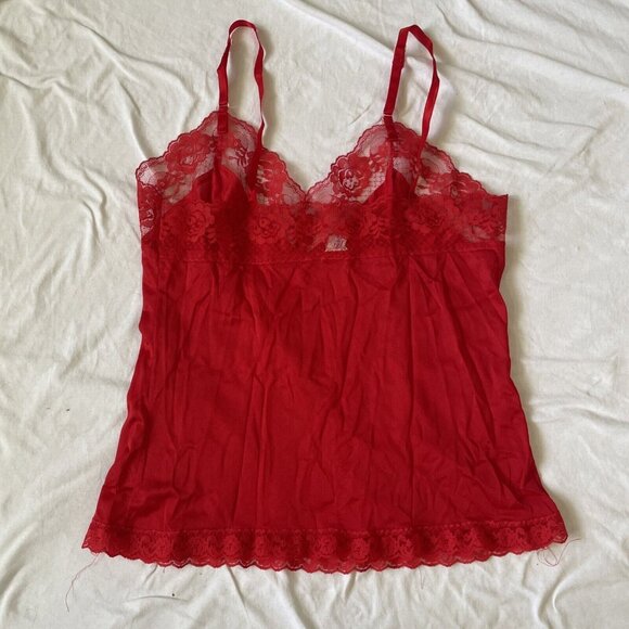 Vintage Red Lace Sheer Camisole Top Lingerie Adjustable Straps 100% Nylon Size L - Picture 7 of 8